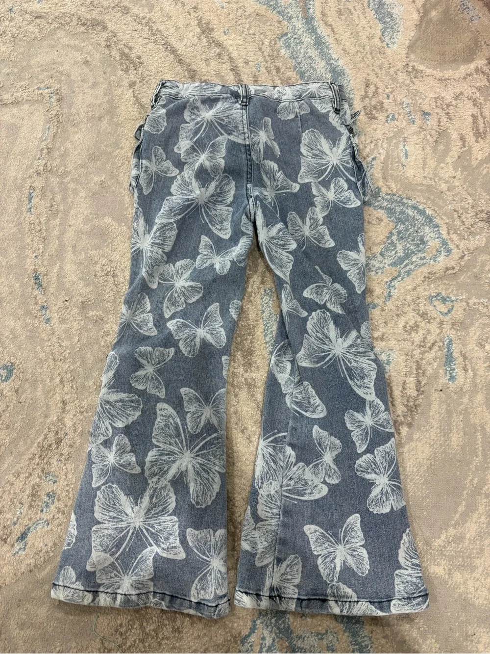 Forever 21 Blue Denim Floral Cargo Flare Jeans